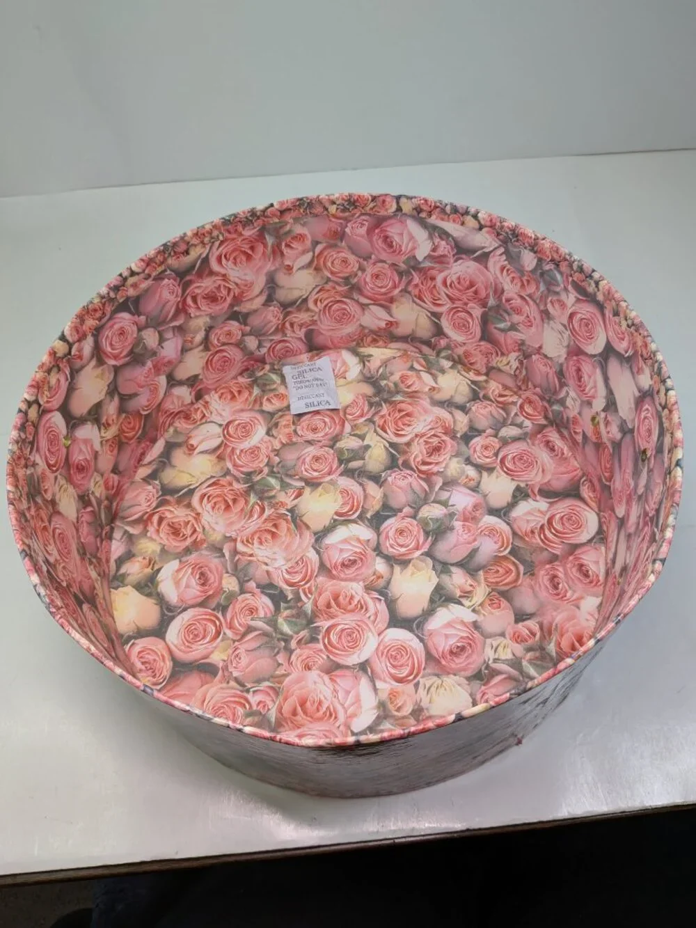Vintage Large Round Kitten & Pink Roses Cardboard Hat Box Storage 12